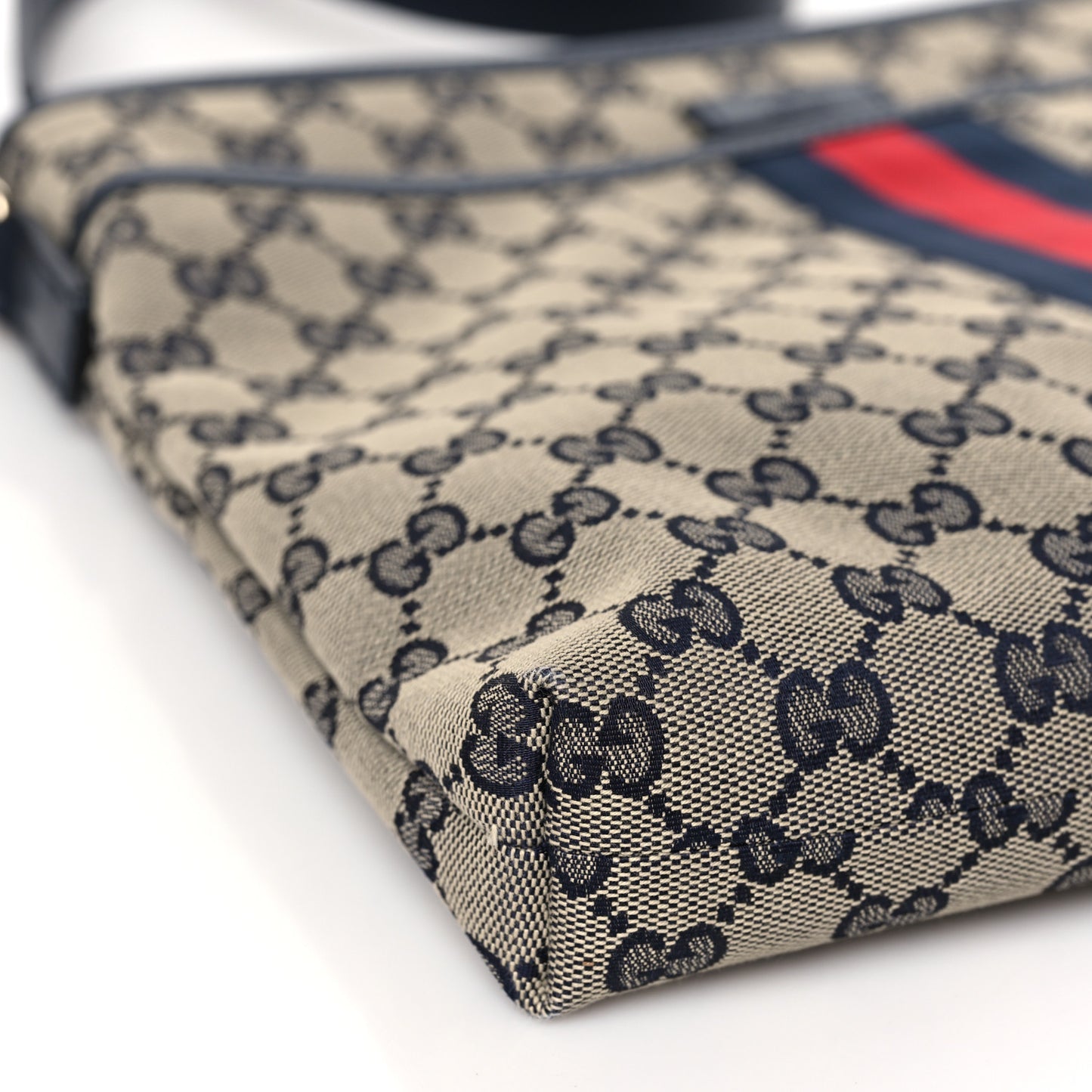 GG Supreme Monogram Web Flat Messenger Bag Navy
