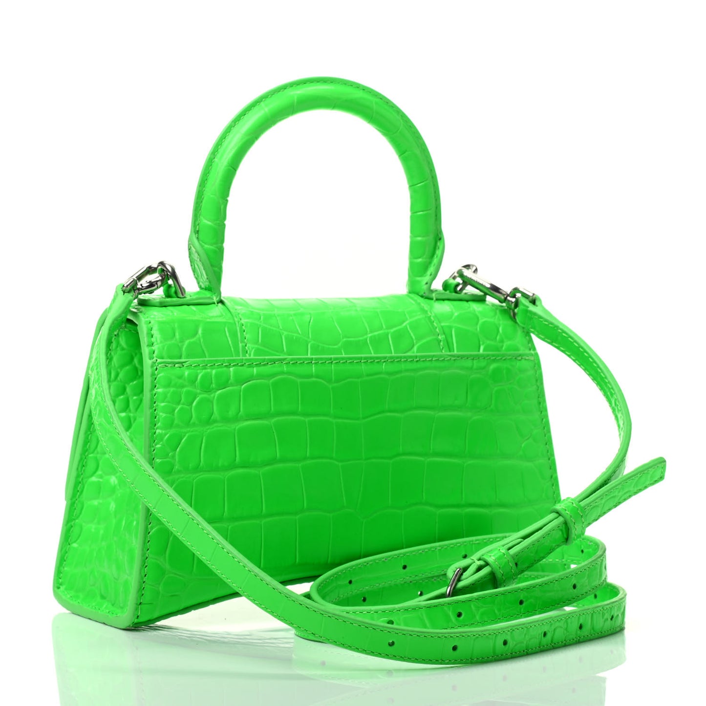 Shiny Calfskin Crocodile Embossed Hourglass Top Handle Bag XS Fluo Green