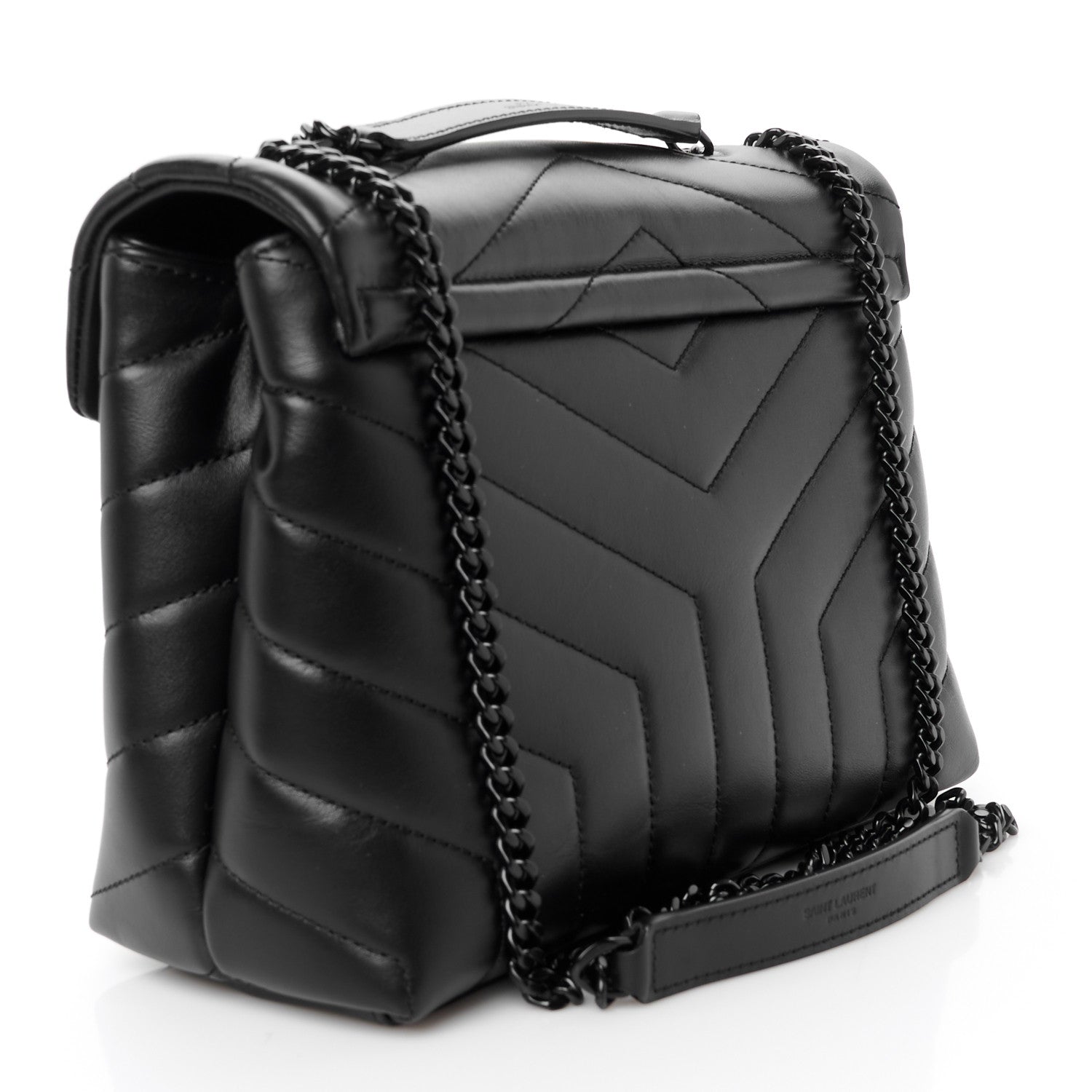 Saint Laurent Calfskin Y Quilted Monogram Monochrome Small Loulou Chain Satchel Black 3 of 12