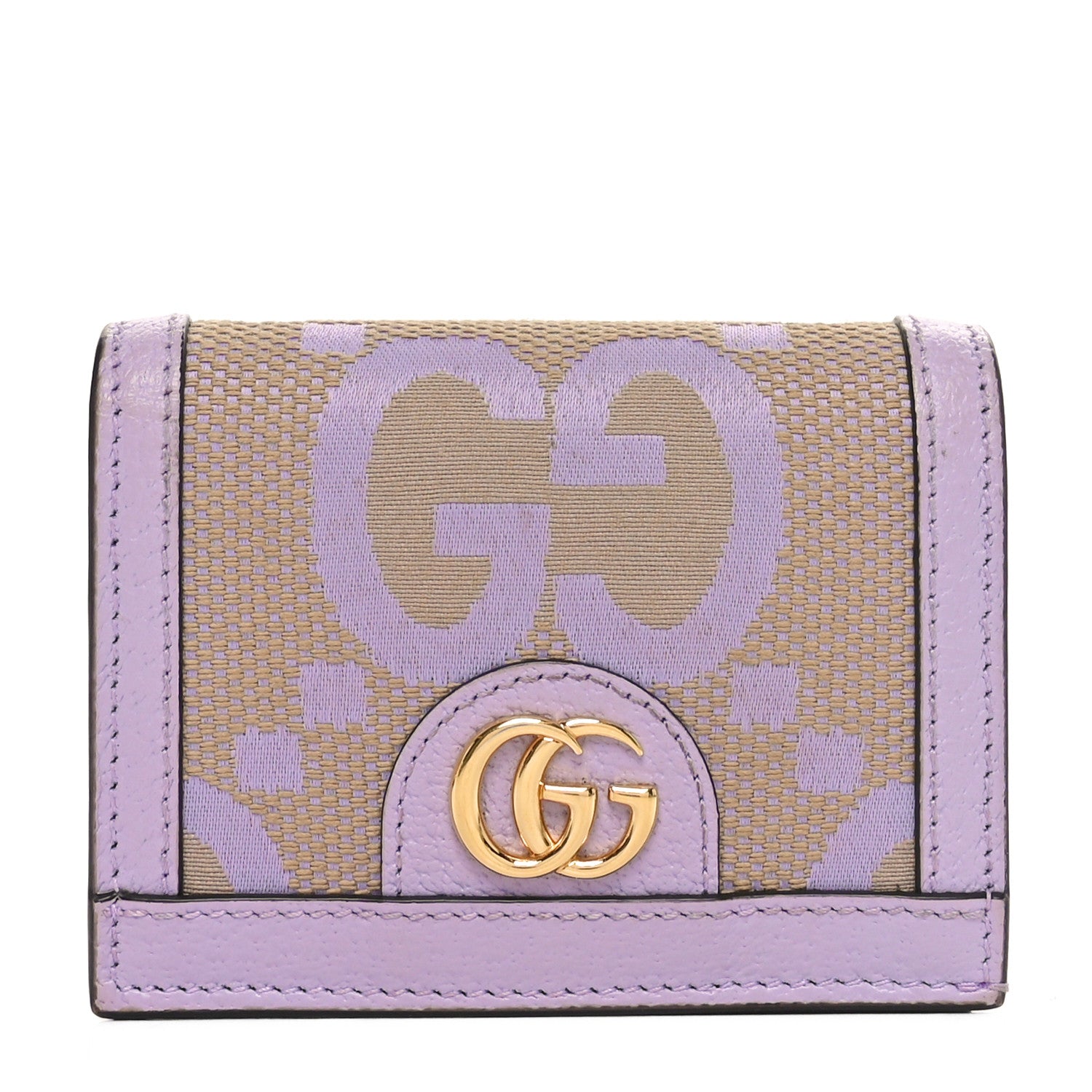 Gucci Monogram Jumbo GG Textured Dollar Calfskin Ophidia Card Case Beige Lapis 1 of 8