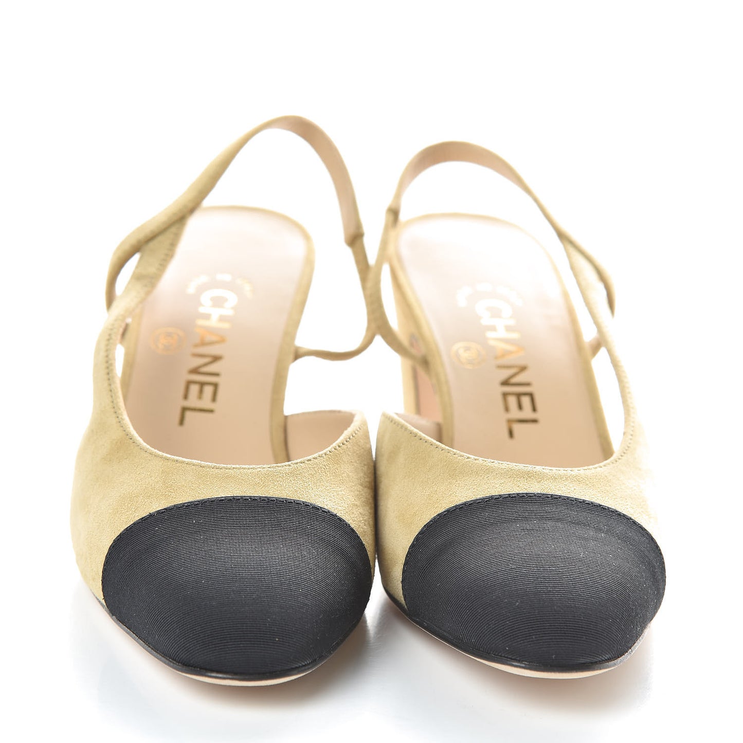 Kid Suede Grosgrain Cap Toe CC Slingback Sandals 36.5 Beige Black