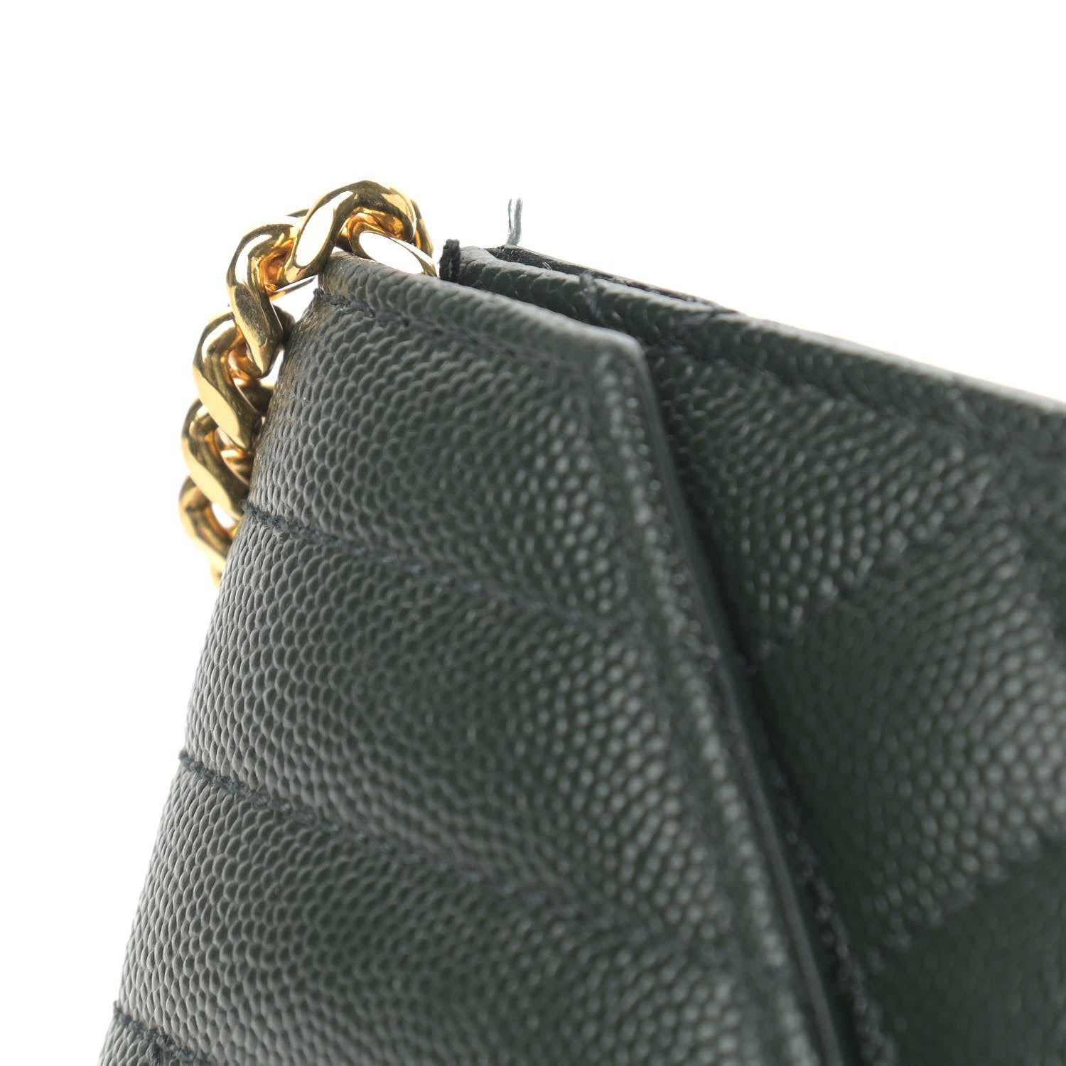 Saint Laurent Grain De Poudre Textured Mixed Matelasse Triquilt Small Monogram Satchel Dark Green 11 of 11