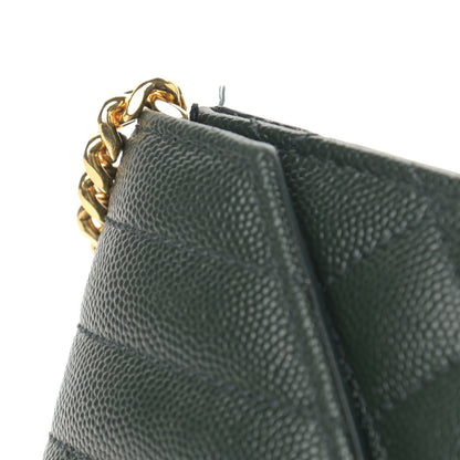 Saint Laurent Grain De Poudre Textured Mixed Matelasse Triquilt Small Monogram Satchel Dark Green 11 of 11