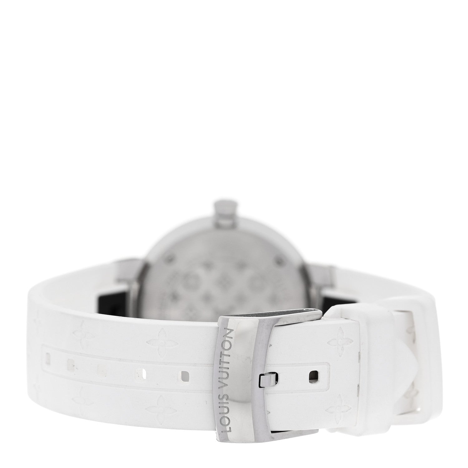 Louis Vuitton Stainless Steel Rubber Diamond 28mm Tambour Slim Quartz Watch White 3 of 5