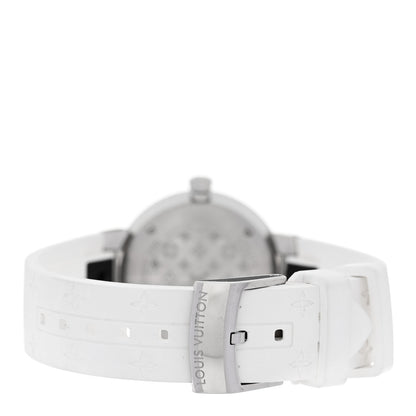 Louis Vuitton Stainless Steel Rubber Diamond 28mm Tambour Slim Quartz Watch White 3 of 5