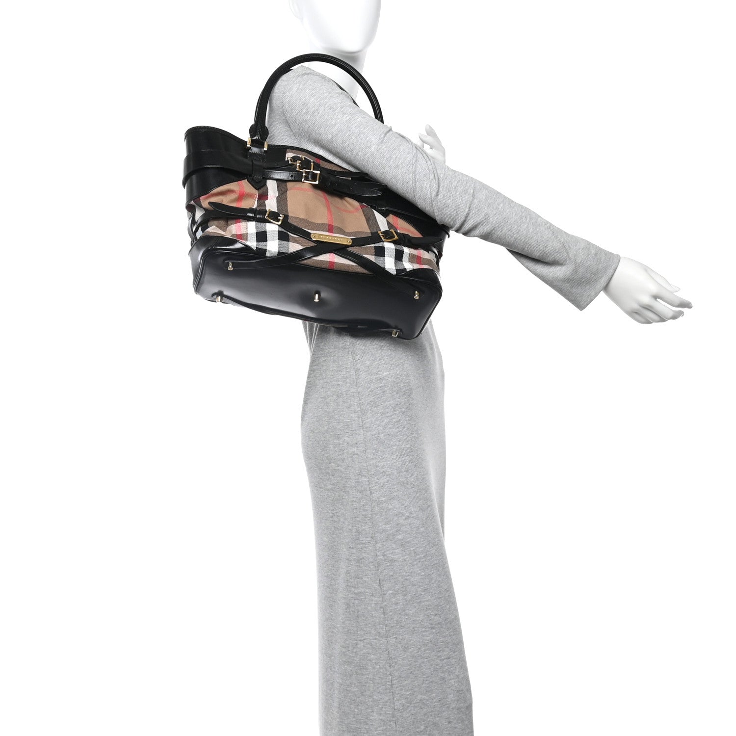 Burberry House Check Bridle Calfskin Medium Lynher Tote Black 2 of 10
