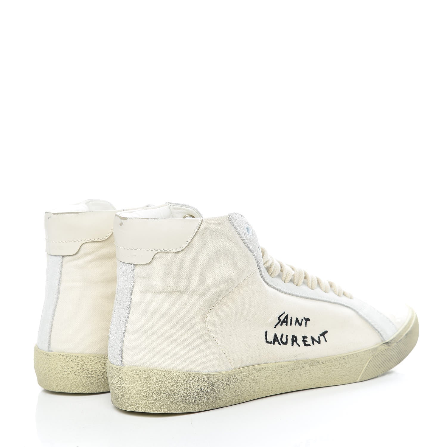 Saint Laurent Distressed Canvas Mens Classic Court High Top Sneakers 41 Milk Panna 4 of 13
