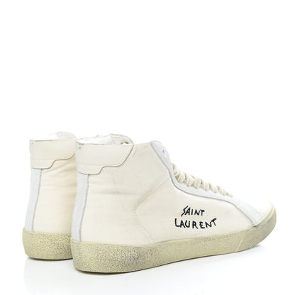 Saint Laurent Distressed Canvas Mens Classic Court High Top Sneakers 41 Milk Panna 4 of 13