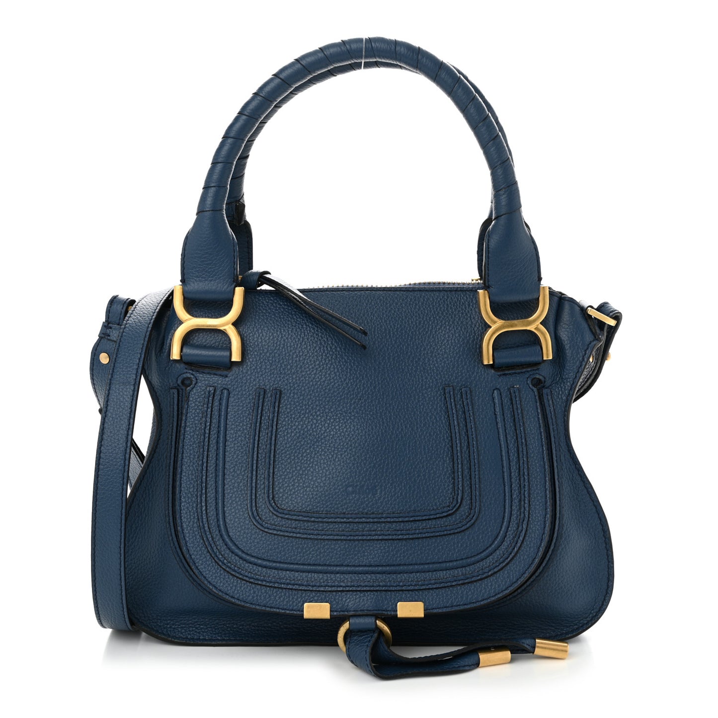 Calfskin Small Marcie Satchel Deep Denim