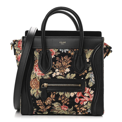 Celine Calfskin Lambskin Canvas Jacquard Floral Nano Luggage Black 1 of 10
