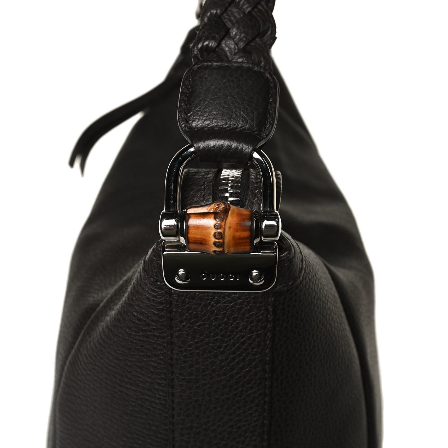 Grained Calfskin Bamboo Bar Hobo Dark Brown