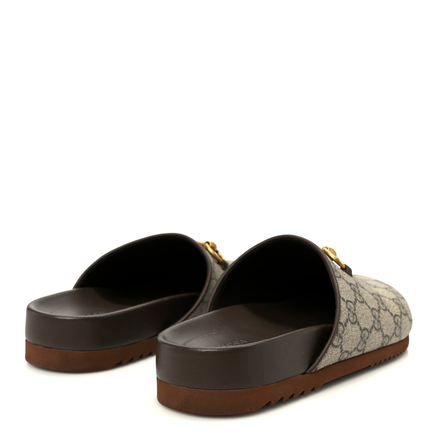 GG Supreme Monogram Miro Soft Calfskin Womens Horsebit Slippers 38 Beige Ebony New Acero