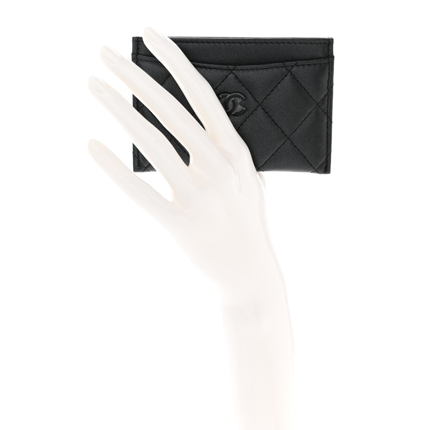 Pearly Lambskin Quilted Card Holder So Black