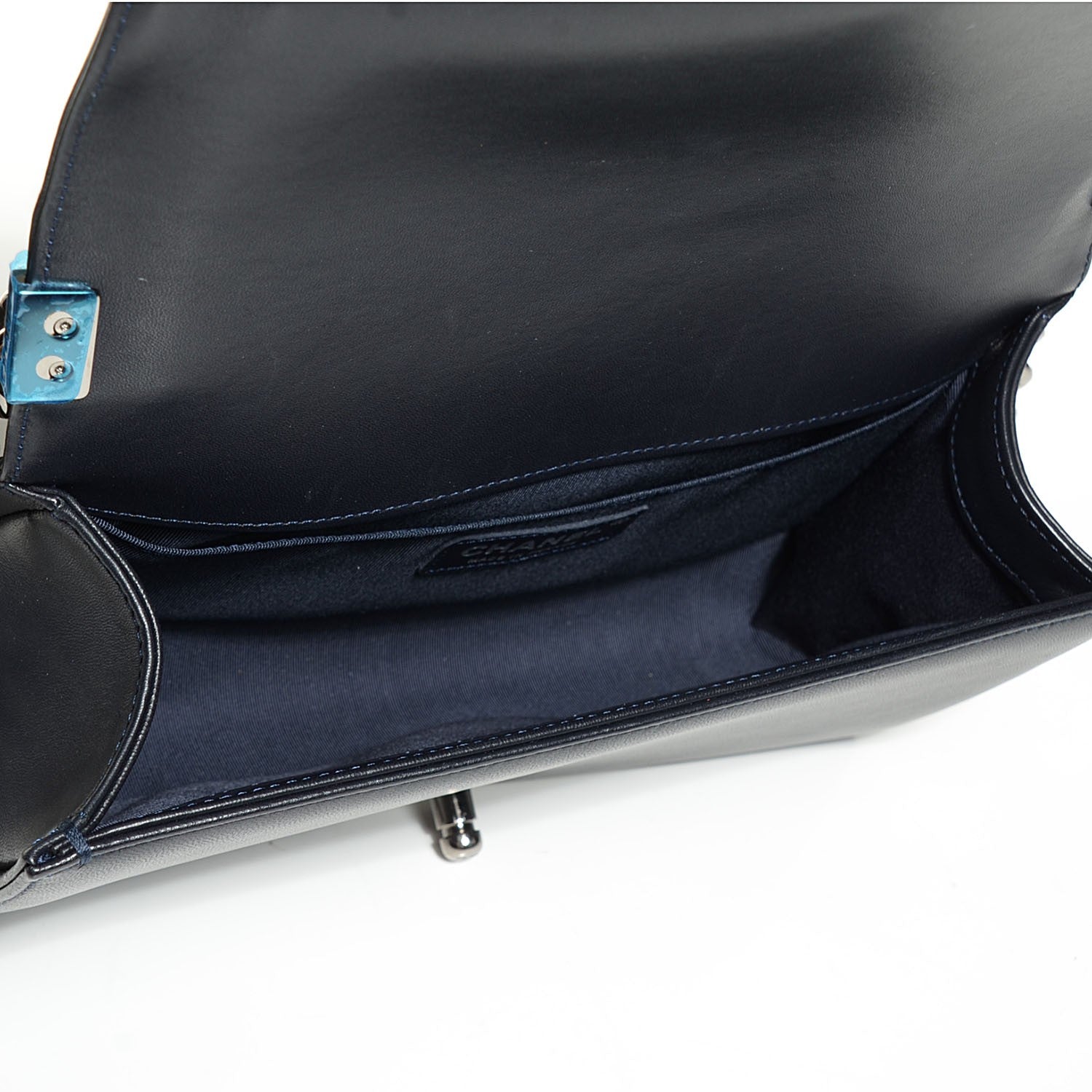 Chanel Tweed Lambskin Woven Medium Boy Flap Navy Blue 6 of 9