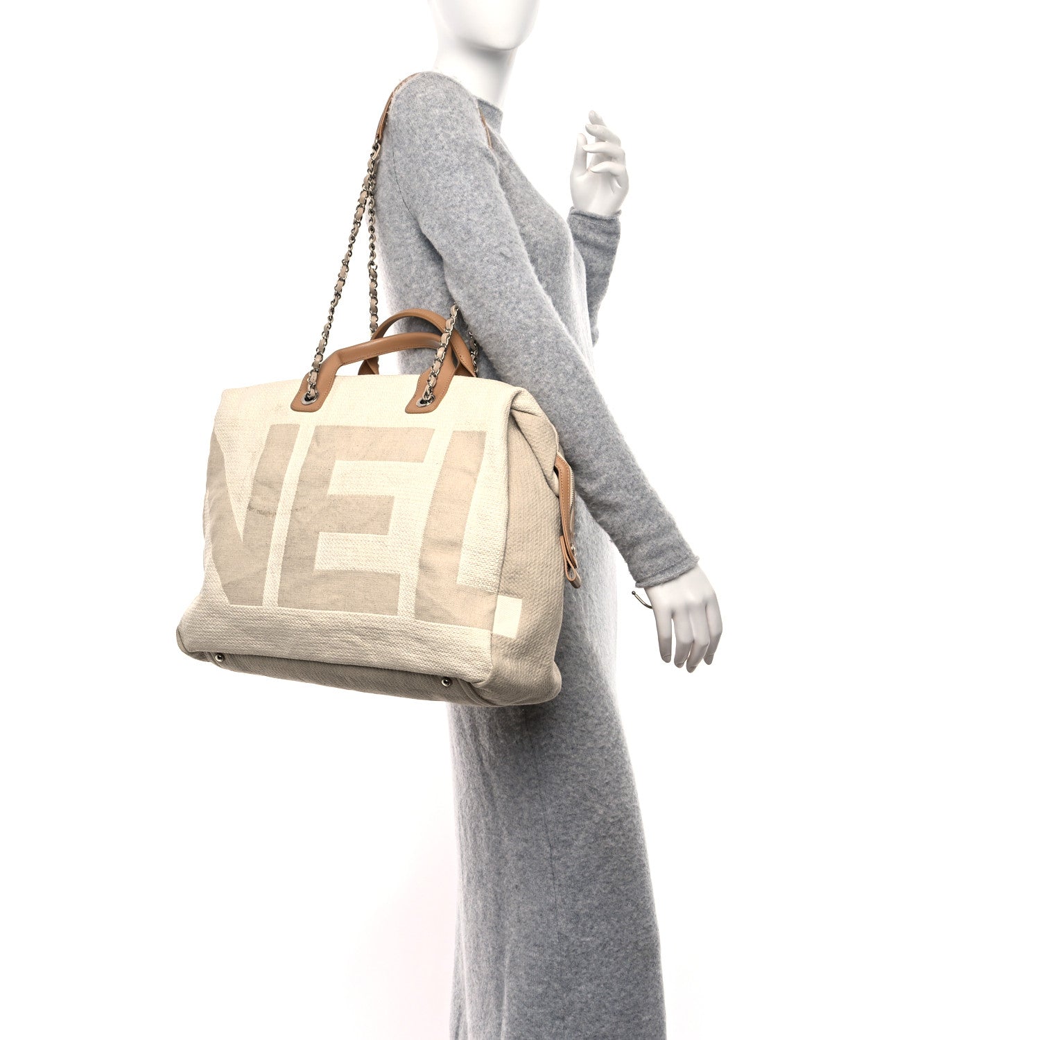 Chanel Canvas Maxi Bowling Bag White Beige 2 of 12