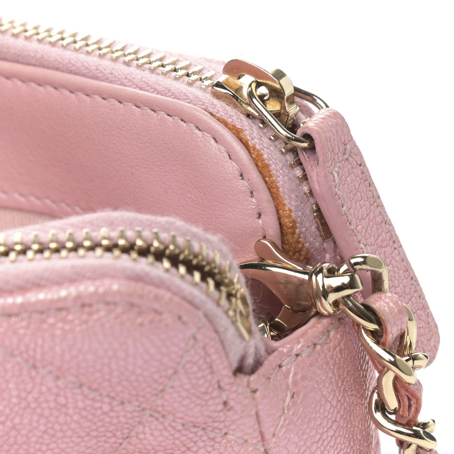 Iridescent Caviar Quilted Small Clutch With Chain Pink