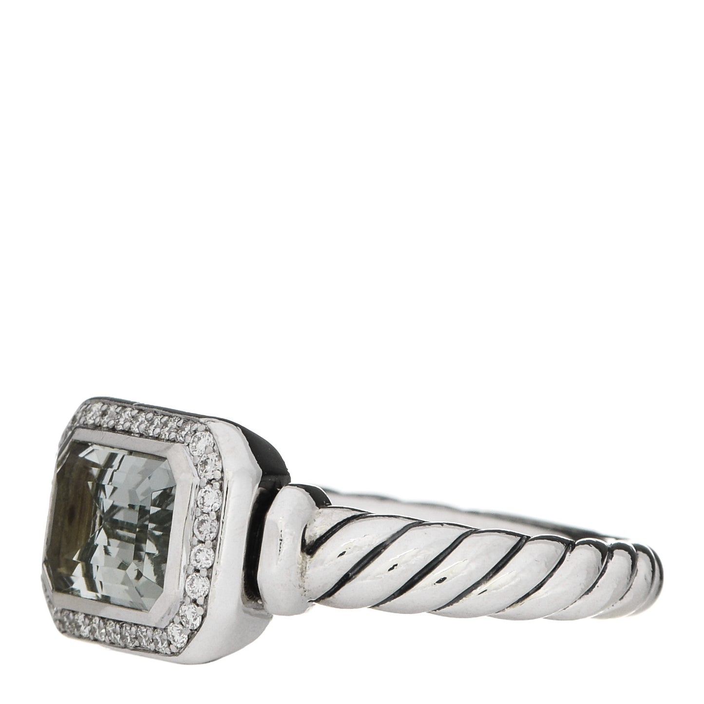Sterling Silver Diamond Prasiolite 8.5mm Novella Ring 52 6