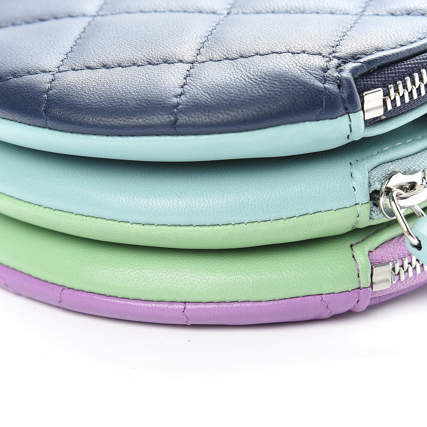 Lambskin Quilted Round Clutch With Chain Navy Blue Green Purple