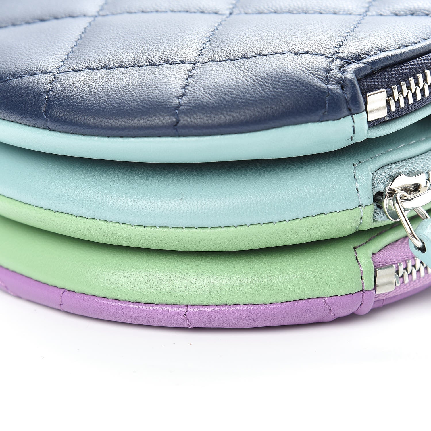 Chanel Lambskin Quilted Round Clutch With Chain Navy Blue Green Purple 10 of 11