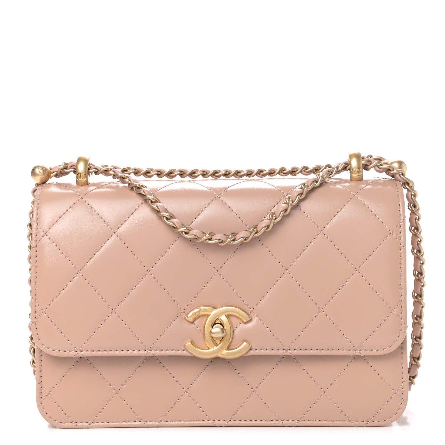 Calfskin Quilted Perfect Fit Flap Beige