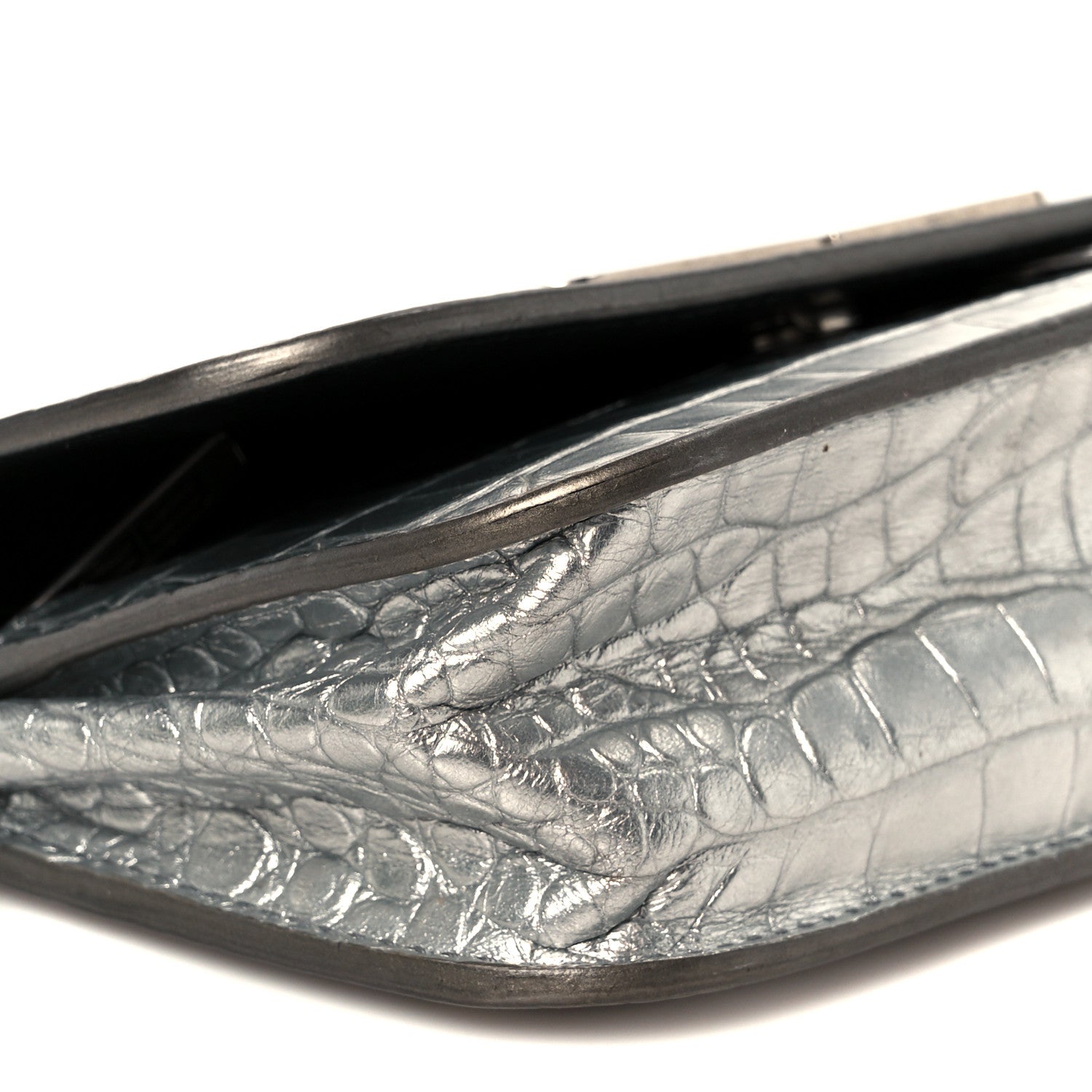 Balenciaga Metallic Extra Supple Calfskin Crocodile Embossed Gossip Wallet On Chain Silver 9 of 10
