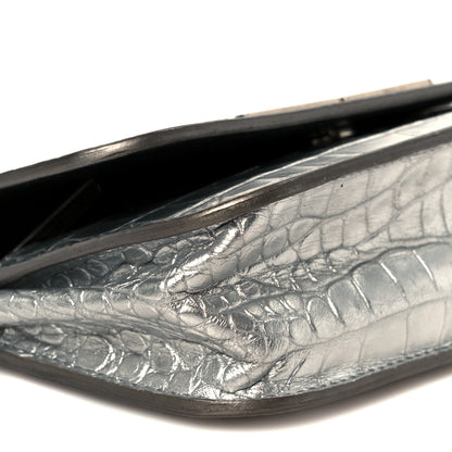 Balenciaga Metallic Extra Supple Calfskin Crocodile Embossed Gossip Wallet On Chain Silver 9 of 10