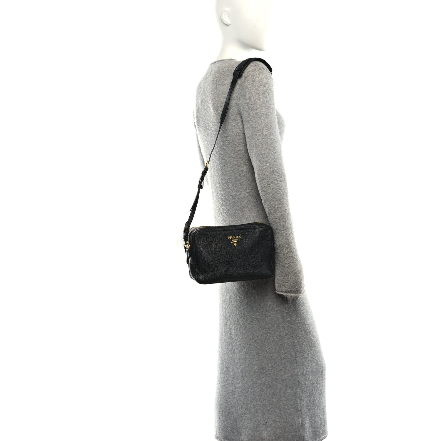 Prada Vitello Daino Medium Double Zip Shoulder Bag Black 2 of 11