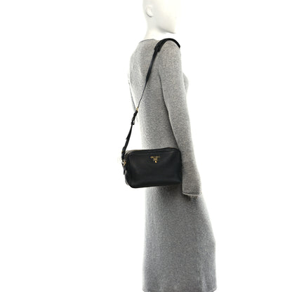 Prada Vitello Daino Medium Double Zip Shoulder Bag Black 2 of 11