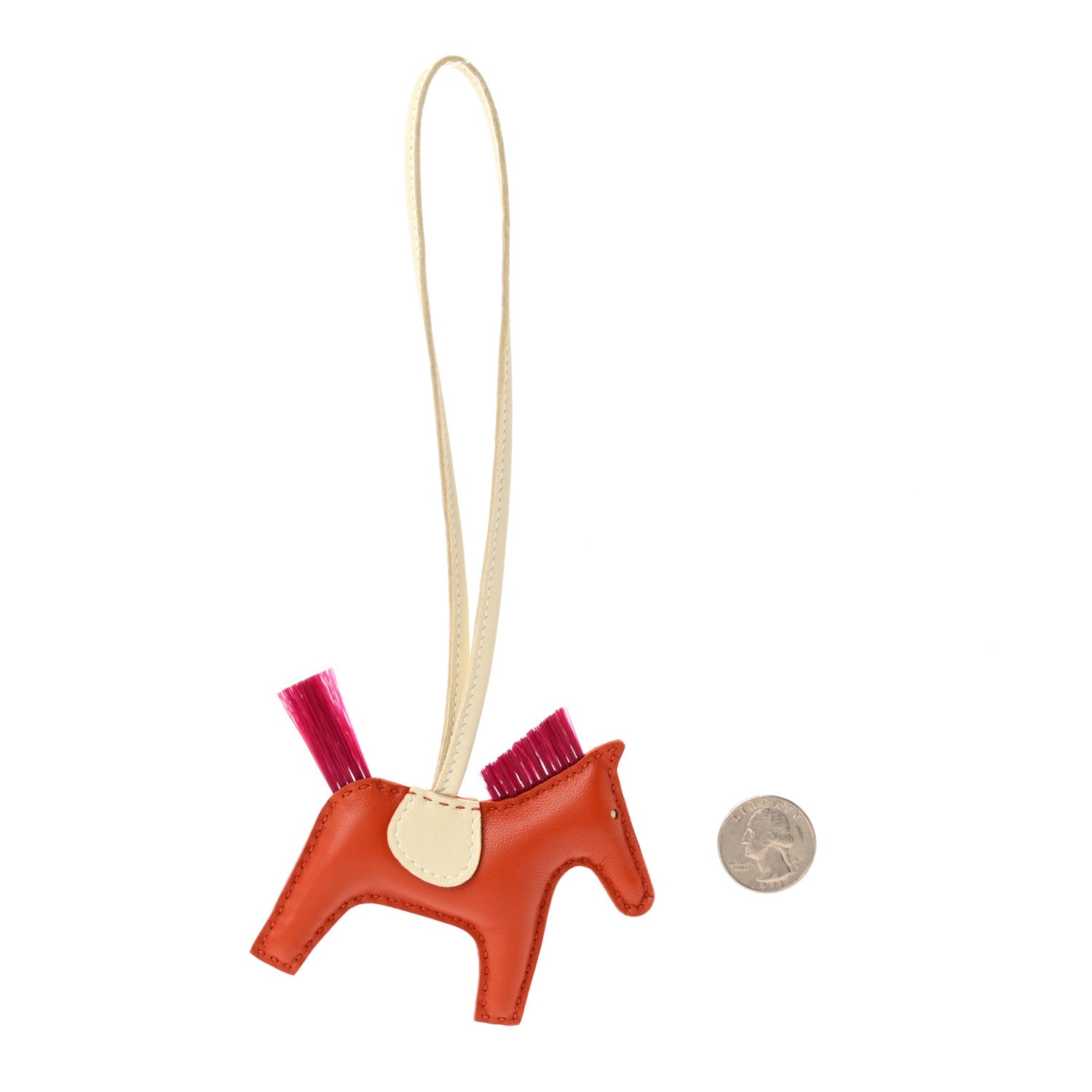 Hermes Milo Lambskin Horse Hair Grigri Rodeo Horse Bag Charm PM Cornaline Craie Magnolia 2 of 5