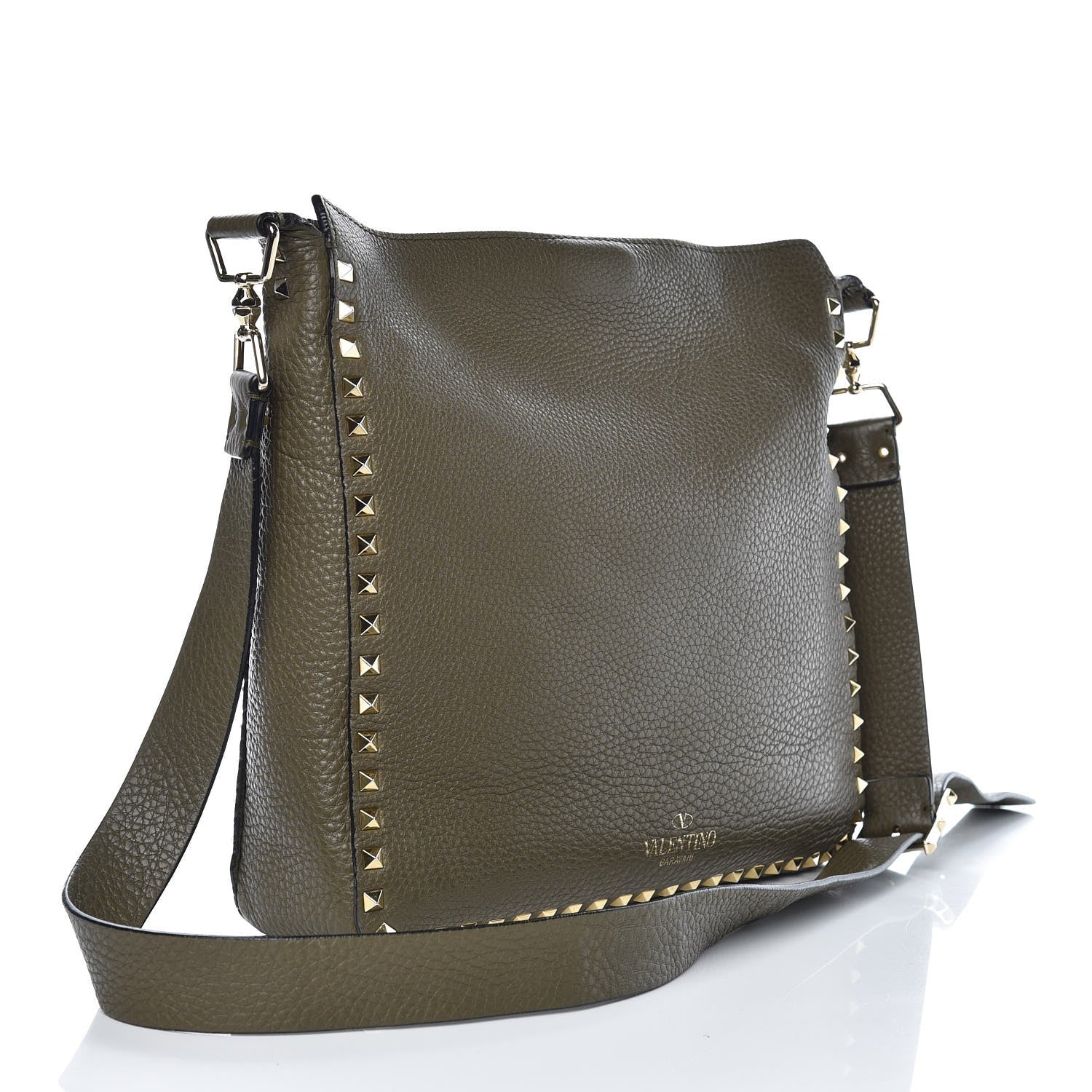 Valentino Garavani Pebbled Calfskin Large Rockstud Flip-Lock Messenger Bag Army Green 3 of 8