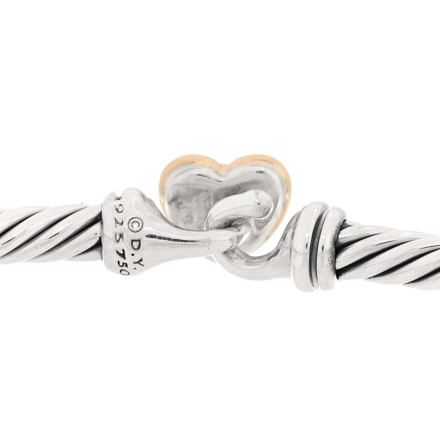 Sterling Silver 18K Yellow Gold 3mm Cable Collectibles Heart Bracelet