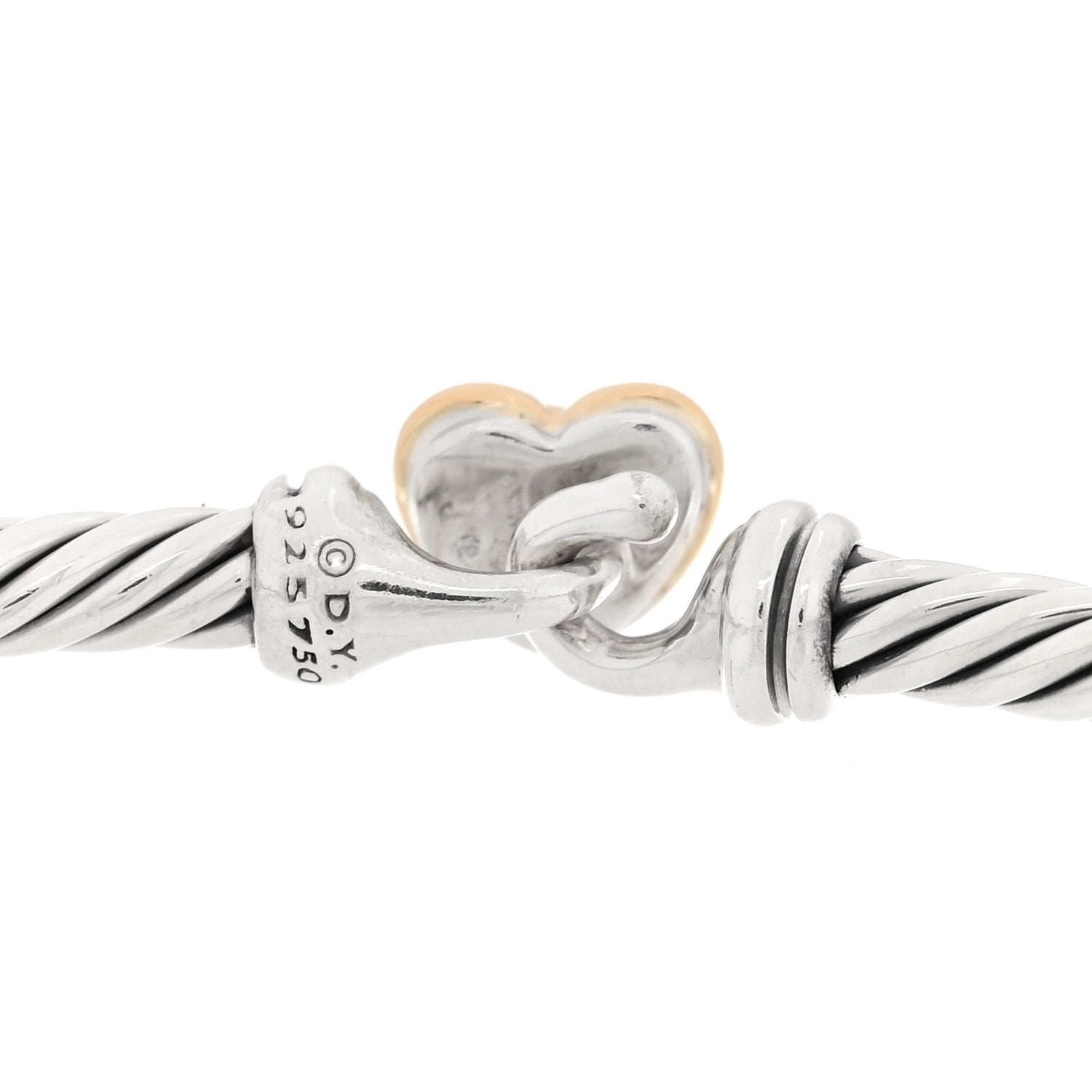 David Yurman Sterling Silver 18K Yellow Gold 3mm Cable Collectibles Heart Bracelet 3 of 3