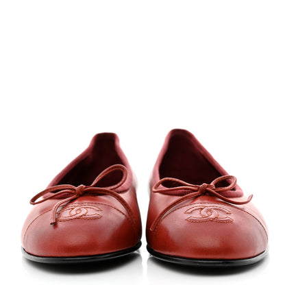 Chanel Lambskin Cap Toe Ballerina Flats 37 Red 2 of 8