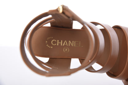 Chanel Calfskin Gladiator Sandals 38.5 Brown 6 of 10
