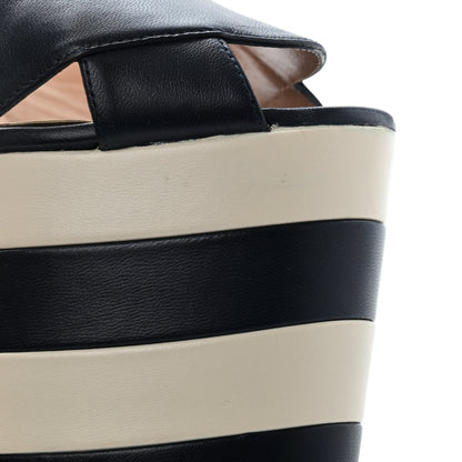 Gucci Nappa Striped Sally Platform Wedge Sandals 37 Navy Ivory 12 of 17