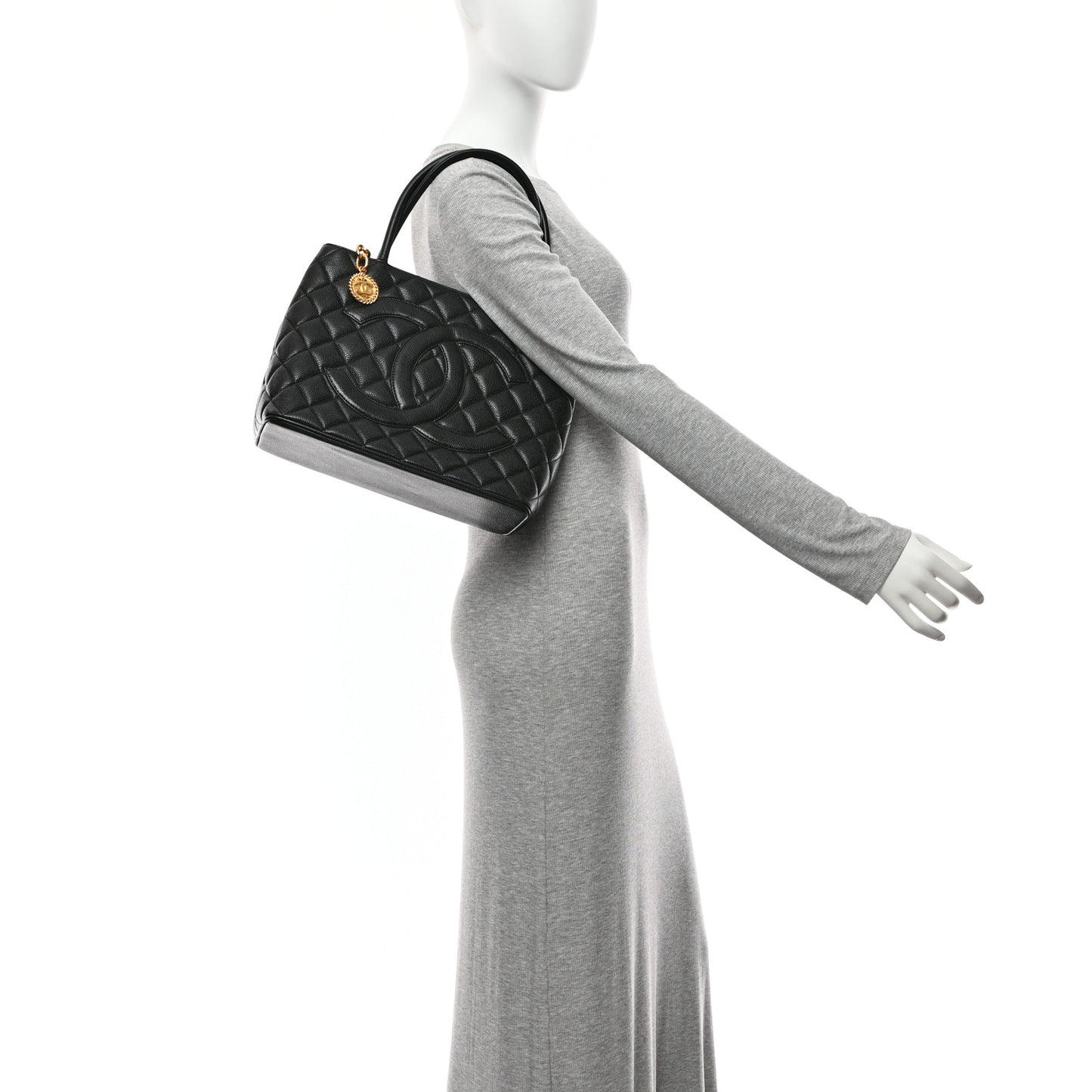 Caviar Quilted Medallion Tote Black