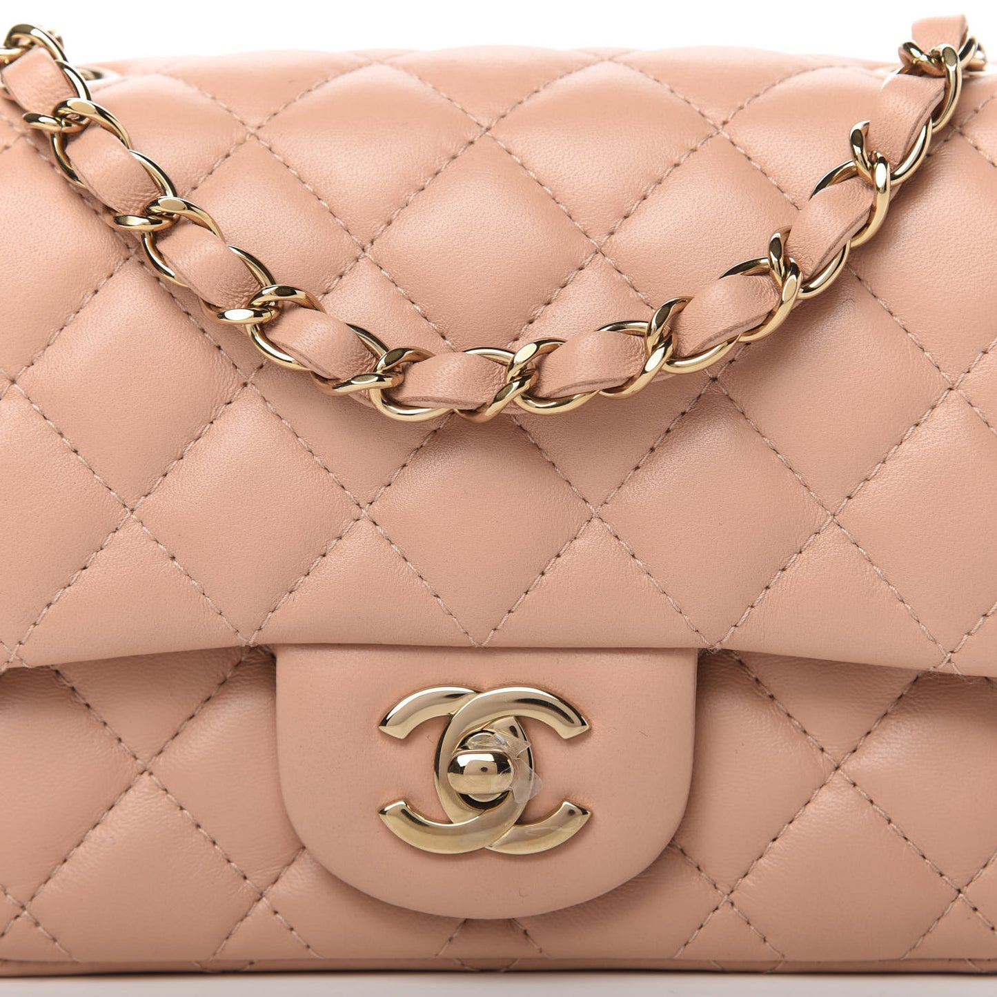 Lambskin Quilted Mini Square Flap Beige