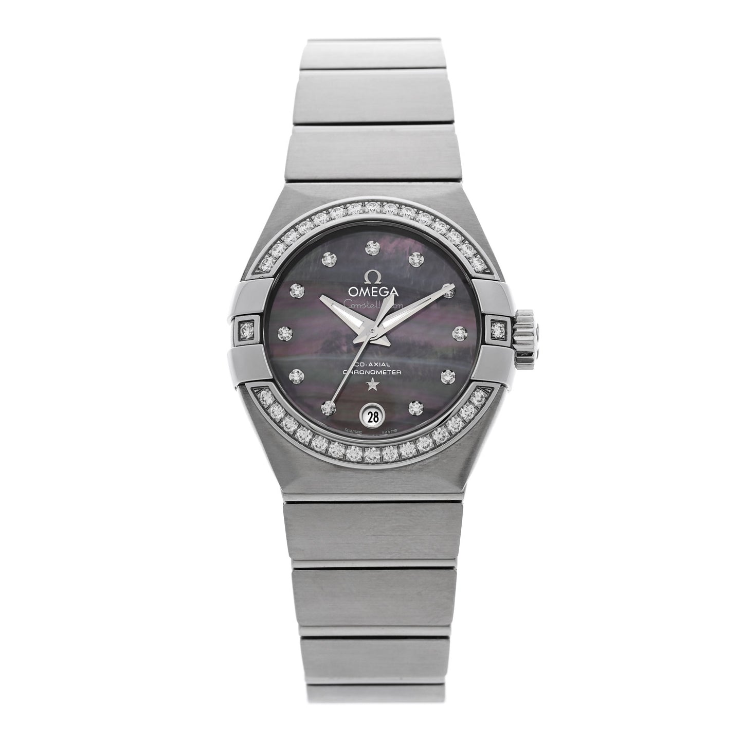 Stainless Steel Diamond Bezel Tahiti Mother of Pearl 27mm Constellation Co-Axial Automatic Watch 123.15.27.20.57.003