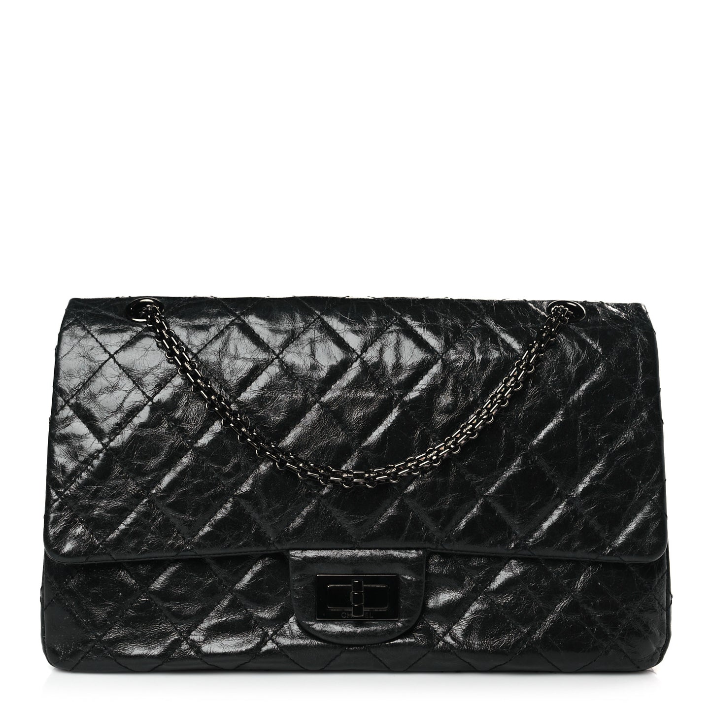 Glazed Aged Calfskin Quilted 2.55 Reissue 227 Flap So Black