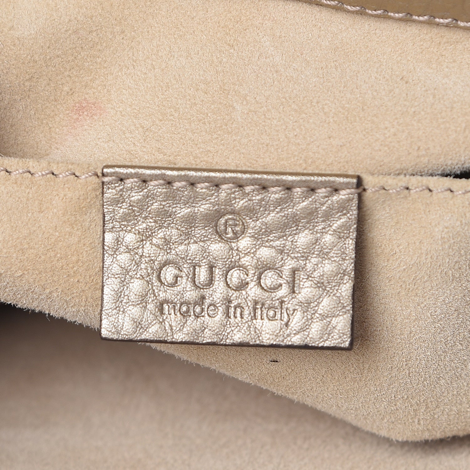 Gucci Metallic Pebbled Calfskin Small 1973 Top Handle Satchel Golden Beige 6 of 13