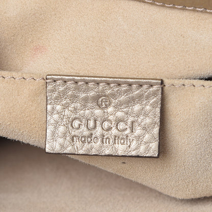 Gucci Metallic Pebbled Calfskin Small 1973 Top Handle Satchel Golden Beige 6 of 13