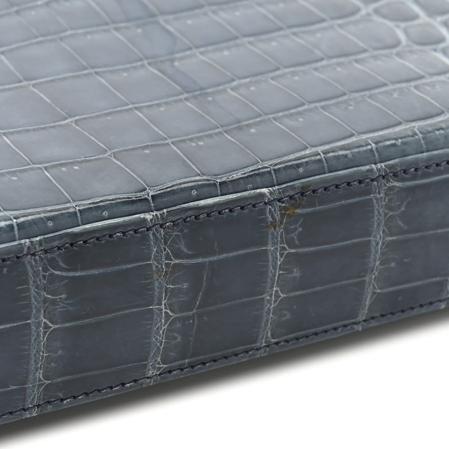 Shiny Niloticus Crocodile Kelly Elan Pochette Bleu Tempete