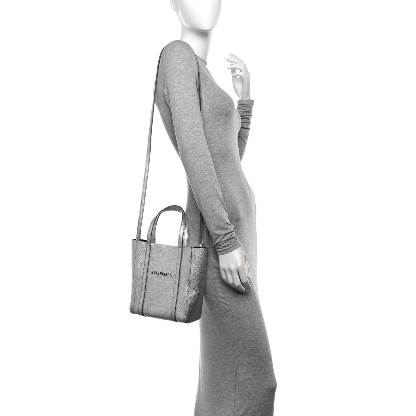 Metallic Goatskin Logo XXS Everyday Tote Argent Black