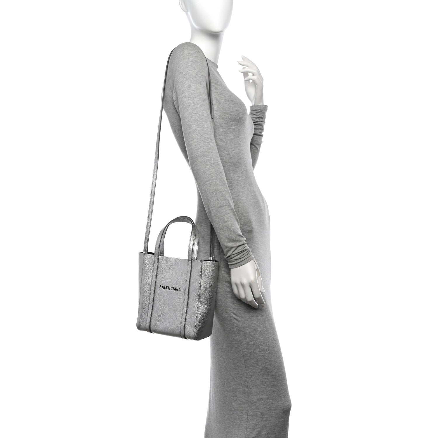 Balenciaga Metallic Goatskin Logo XXS Everyday Tote Argent Black 2 of 12