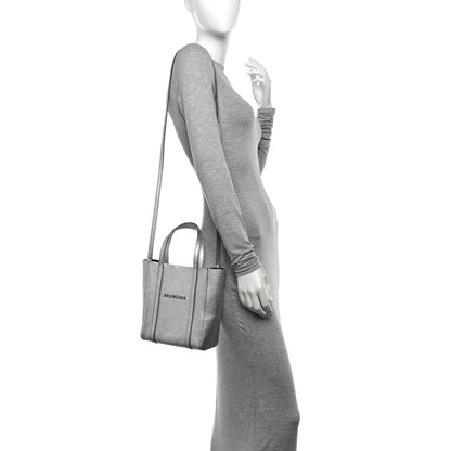 Balenciaga Metallic Goatskin Logo XXS Everyday Tote Argent Black 2 of 12