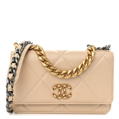Chanel Goatskin Quilted Chanel 19 Wallet On Chain WOC Beige 1 of 12