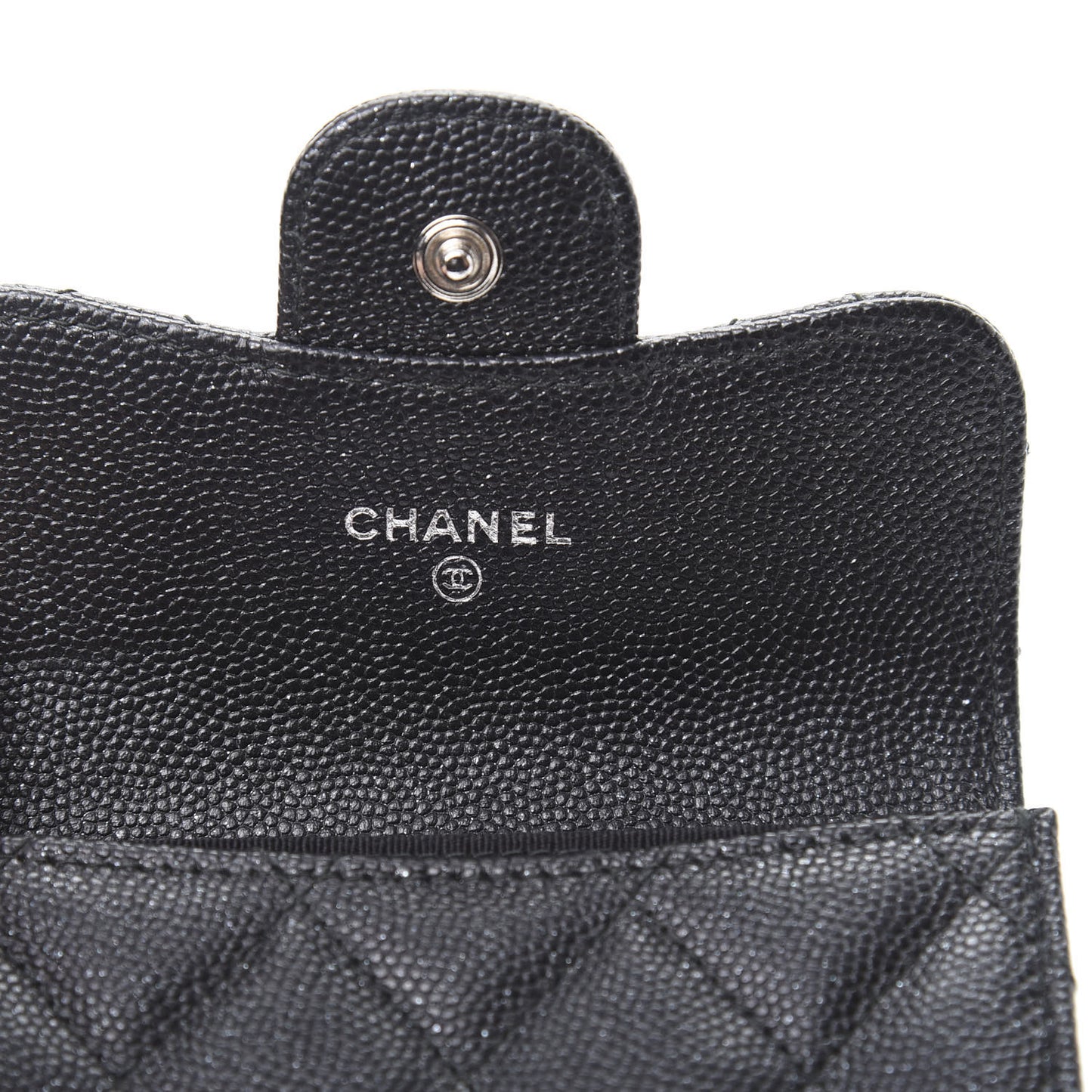 Iridescent Caviar Quilted Flap Card Holder Wallet Black