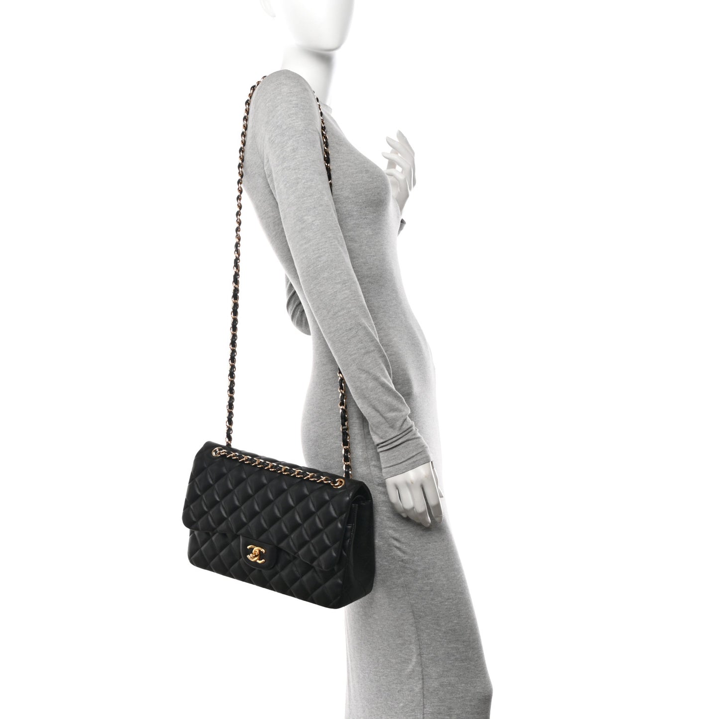 Lambskin Quilted Jumbo Double Flap Black