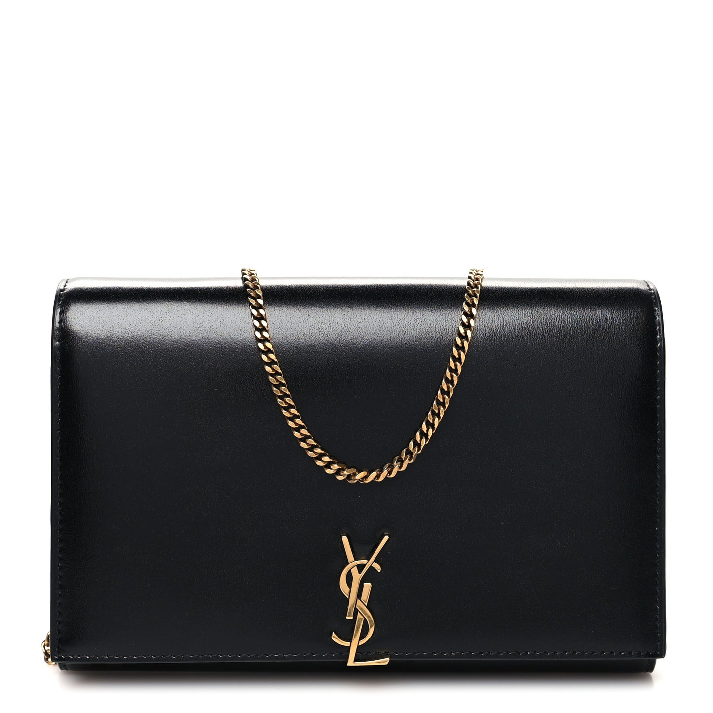 Glossy Calfskin Monogram Chain Wallet Black