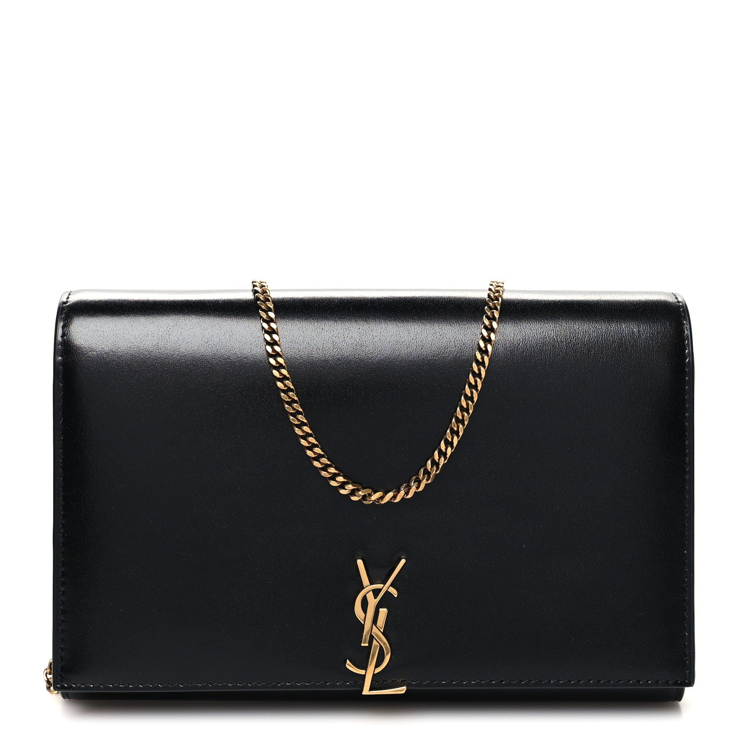 Saint Laurent Glossy Calfskin Monogram Chain Wallet Black 1 of 10